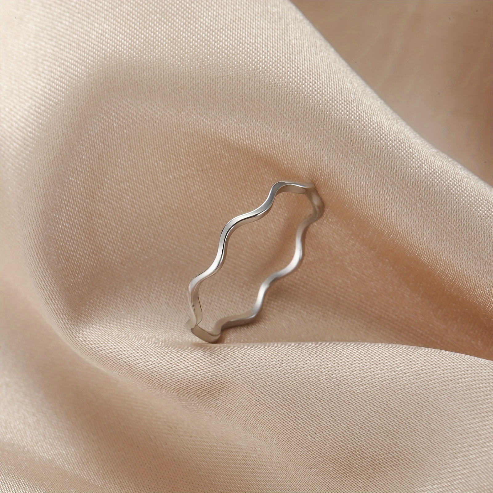 Sleek Stainless Steel Wave Ring for Women